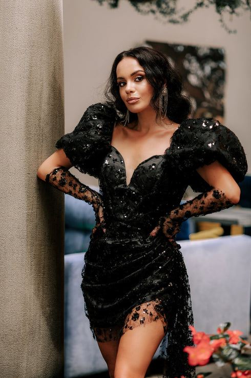 Black sequin wedding dress